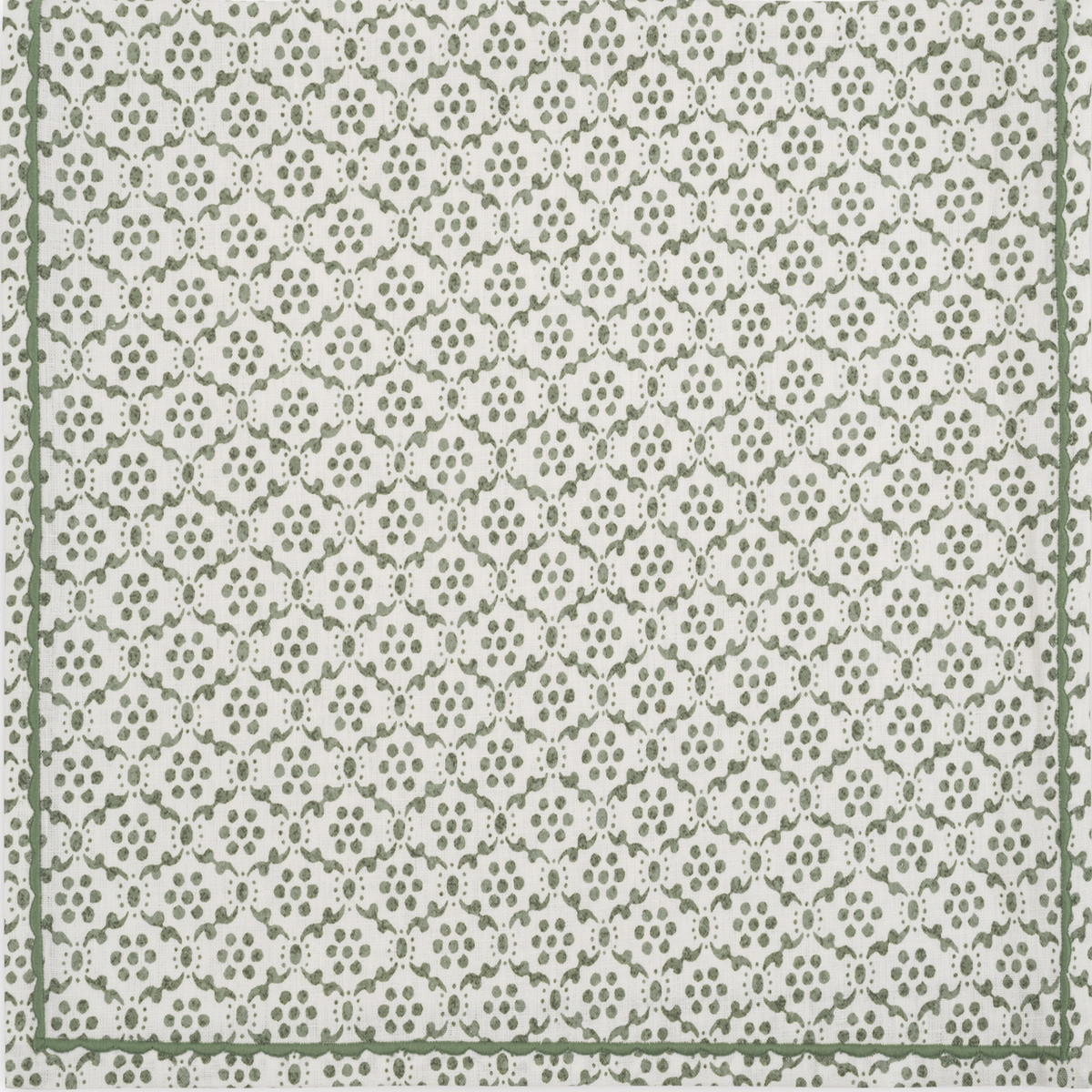 Fabric Closeup of Matouk Schumacher Laksha Table Linens in Clover color
