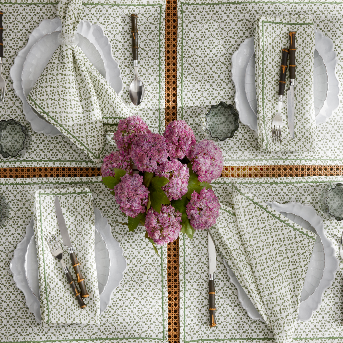 Matouk Schumacher Laksha Table Linens in Clover color