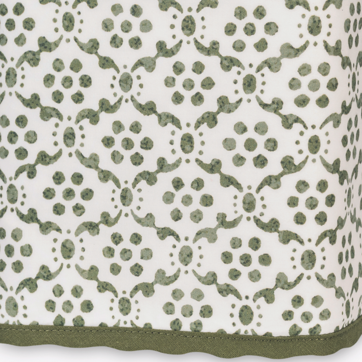 Fabric Closeup of Matouk Schumacher Laksha Tissue Box Cover in Moss color
