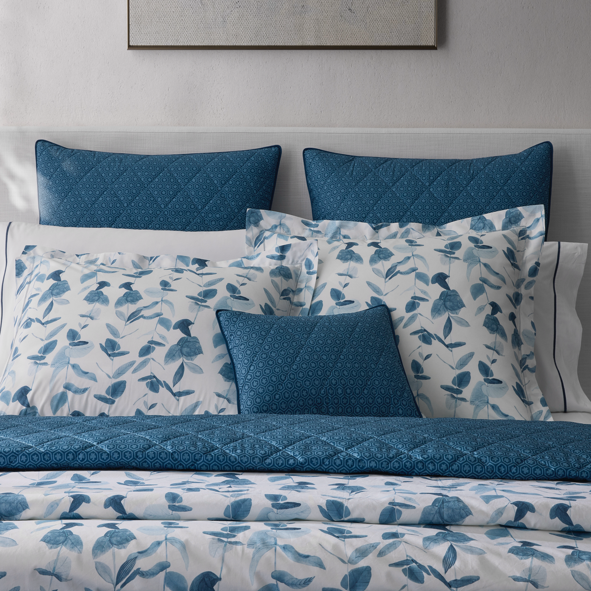 Prussian Blue Matouk Schumacher Levi Bedding Coordinated with Antonia Collection