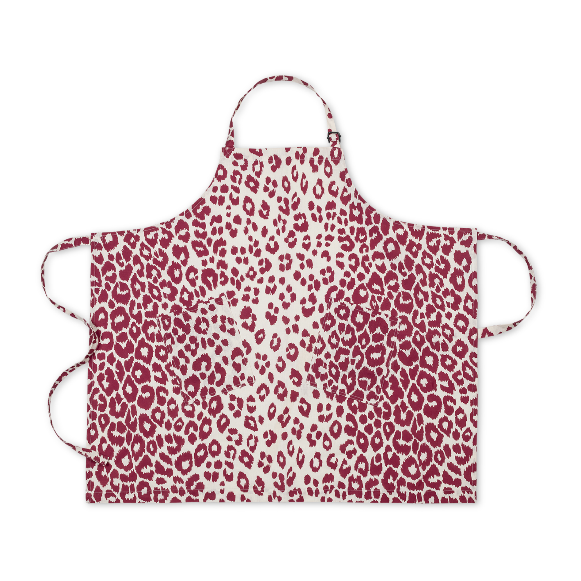 Matouk Schumacher Linen Apron in Iconic Leopard Crimson