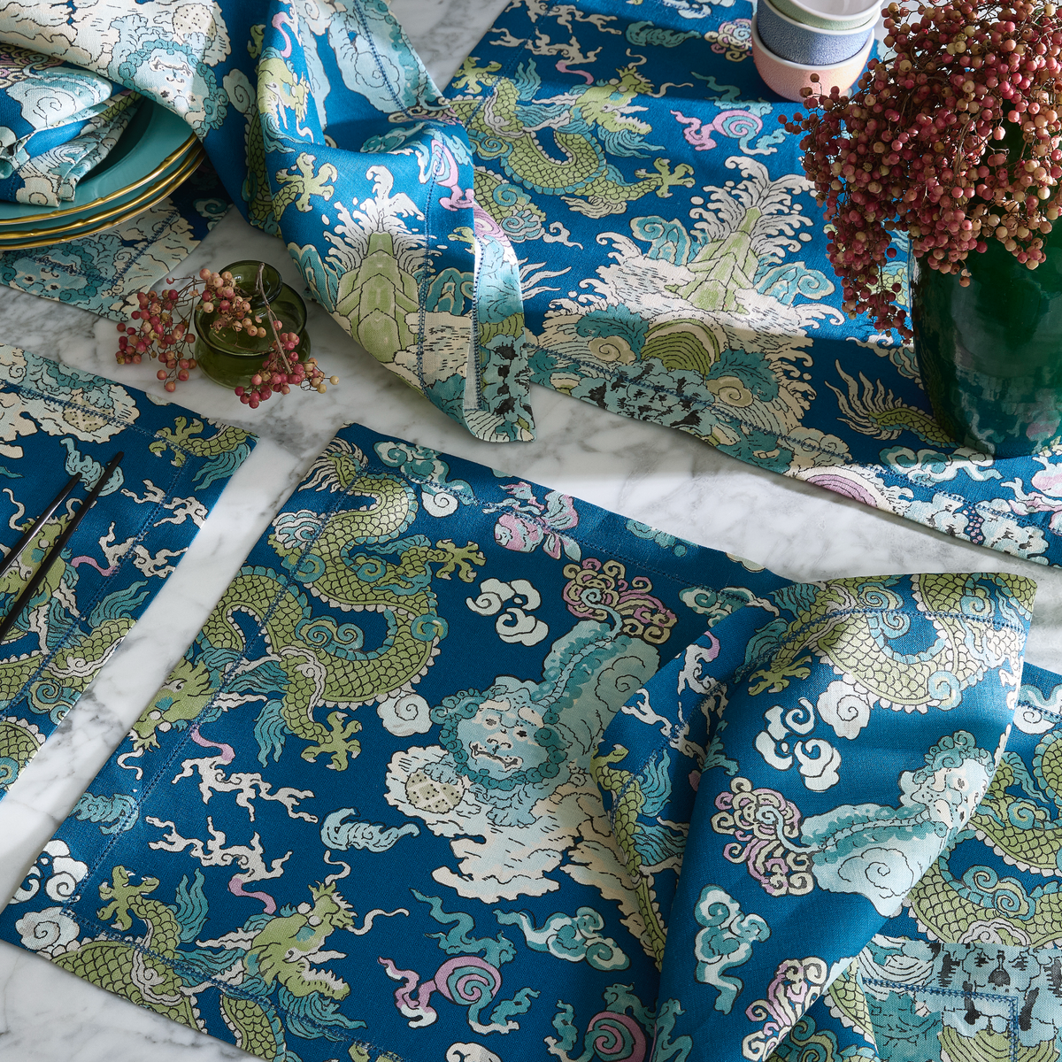 Napkins and Placemats of Matouk Schumacher Magic Mountain Table Linens in Aquarius