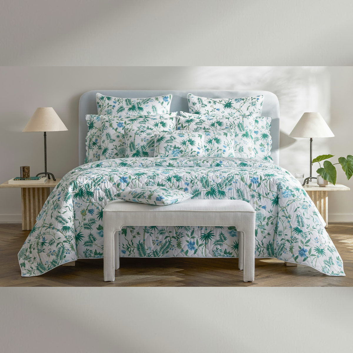 Quilted Matouk Schumacher Palmyra Bedding in Emerald