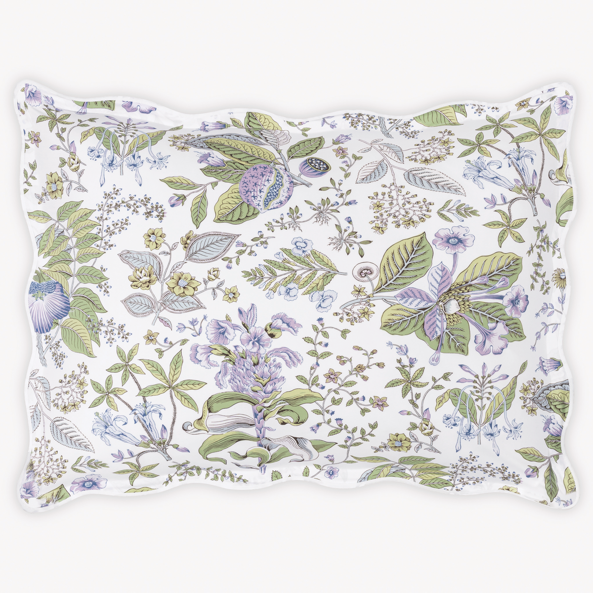 Sham Silo with scalloped edges with Matouk Schumacher Pomegranate Lilac design