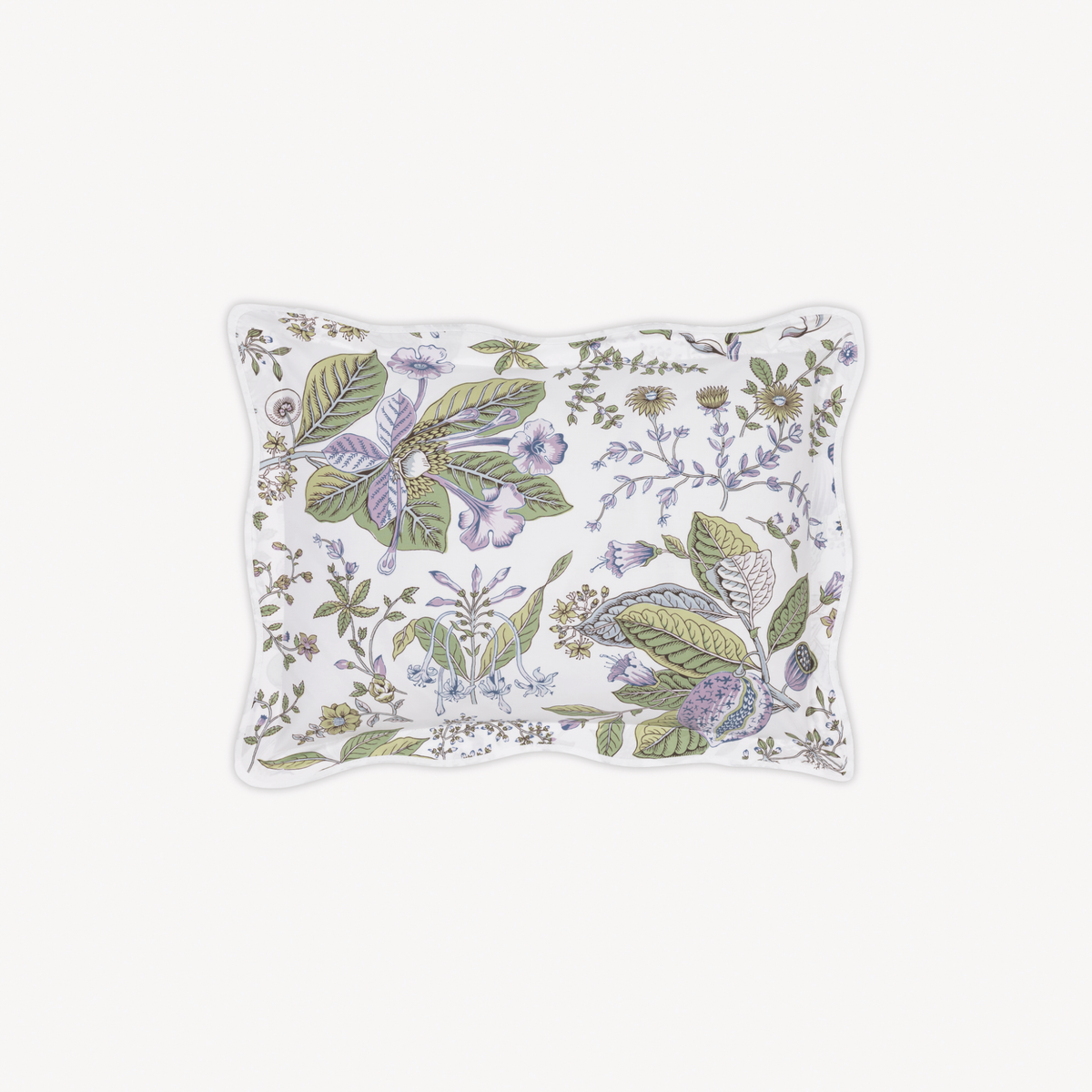 Boudoir Sham with scalloped edges with Matouk Schumacher Pomegranate Lilac design