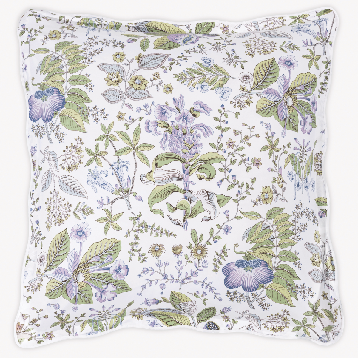 Euro Sham with scalloped edges with Matouk Schumacher Pomegranate Lilac design