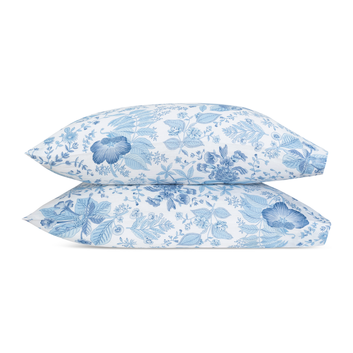 Pair of Pillowcases of Matouk Schumacher Pomegranate Linen Bedding in Porcelain Blue Color