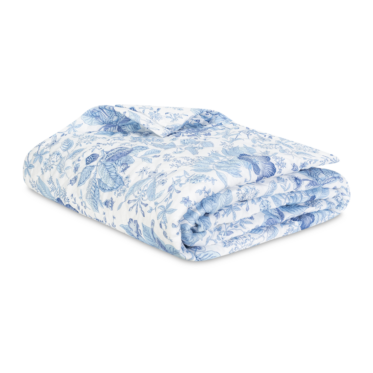 Quilt Fine Linen of Matouk Schumacher Pomegranate Linen Bedding in Porcelain Blue Color