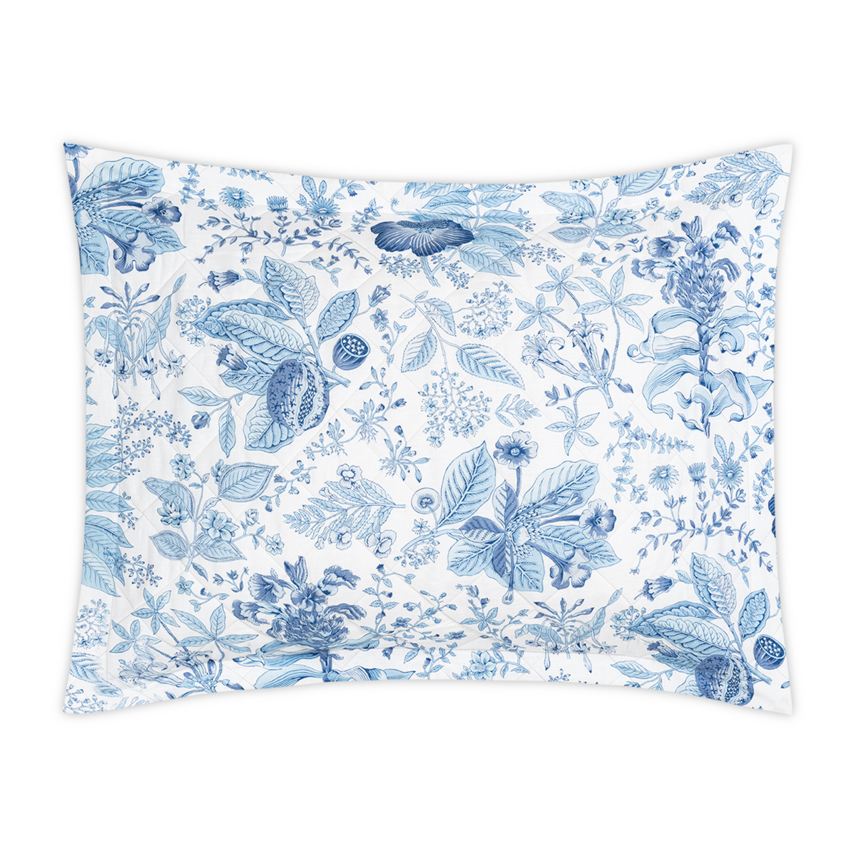 Quilted Sham of Matouk Schumacher Pomegranate Linen Bedding in Porcelain Blue Color