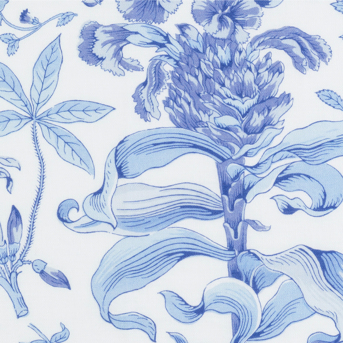 Fabric Closeup of Matouk Schumacher Pomegranate Linen Bedding in Porcelain Blue Color