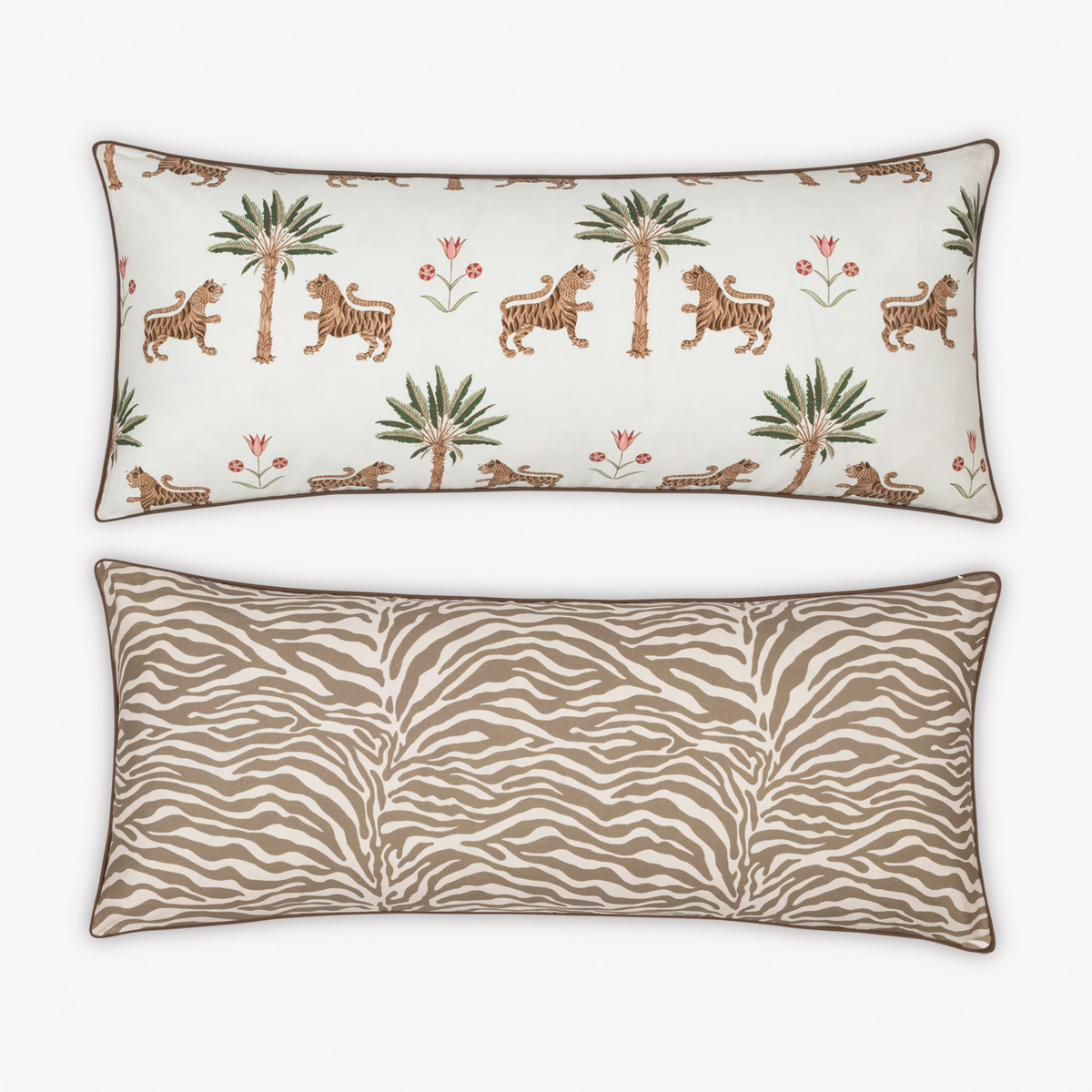 Matouk Schumacher Reversible Pillow Collection in Tiger Palm/Regine Coconut