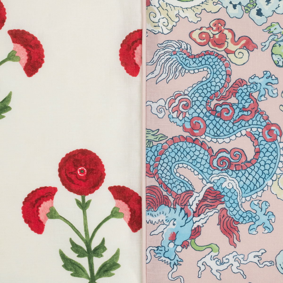 Swatch of Matouk Schumacher Reversible Pillow Collection in Gisele Scarlet/Magic Mountain Paradise