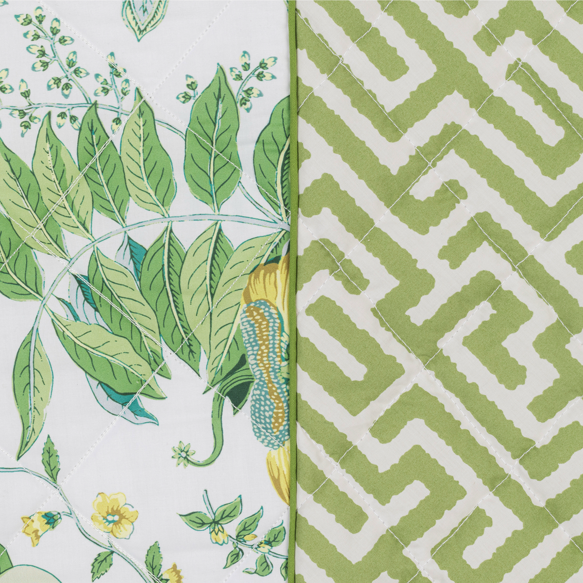 Swatch of Matouk Schumacher Reversible Pillow Collection in Pomegranate Citrus/Gabriel Grass