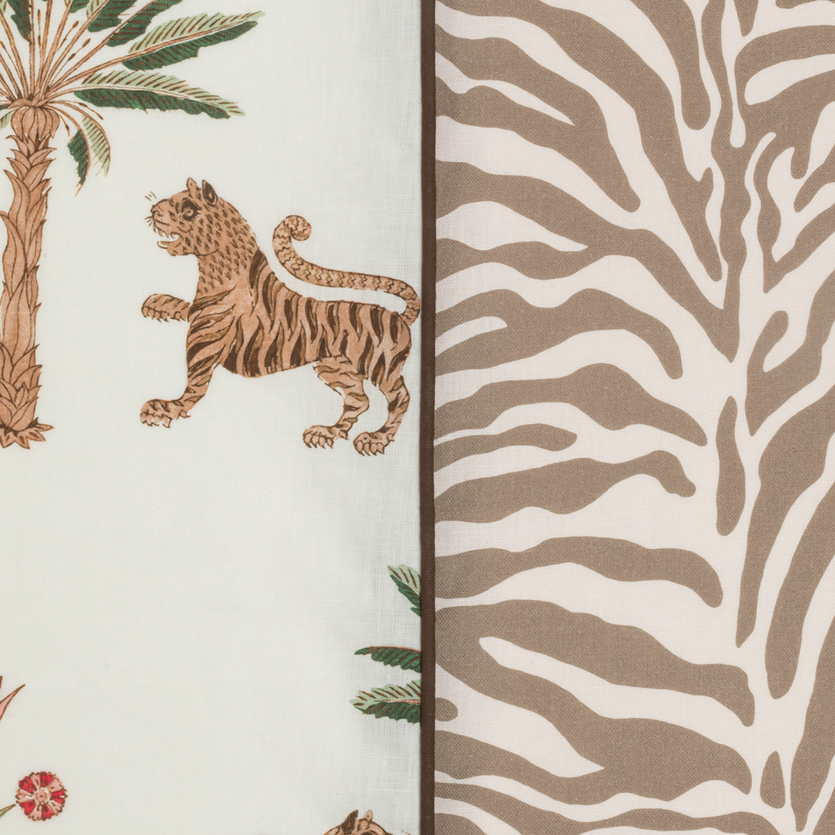 Swatch of Matouk Schumacher Reversible Pillow Collection in Tiger Palm/Regine Coconut