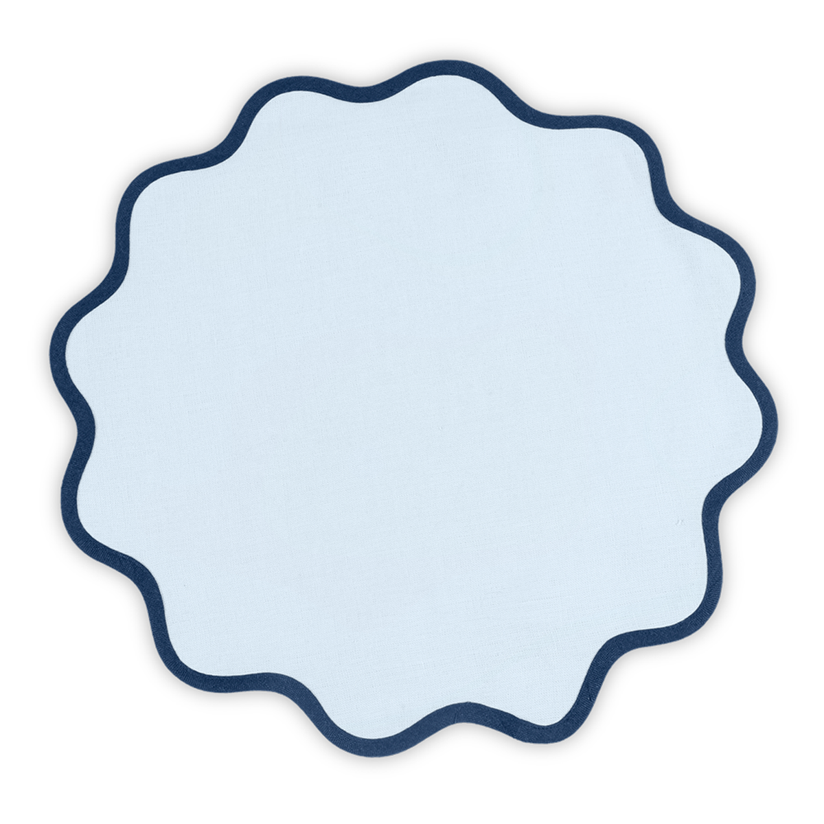 Silo Image of Matouk Scallop Edge Circle Placemat in Color Ice Blue/Navy