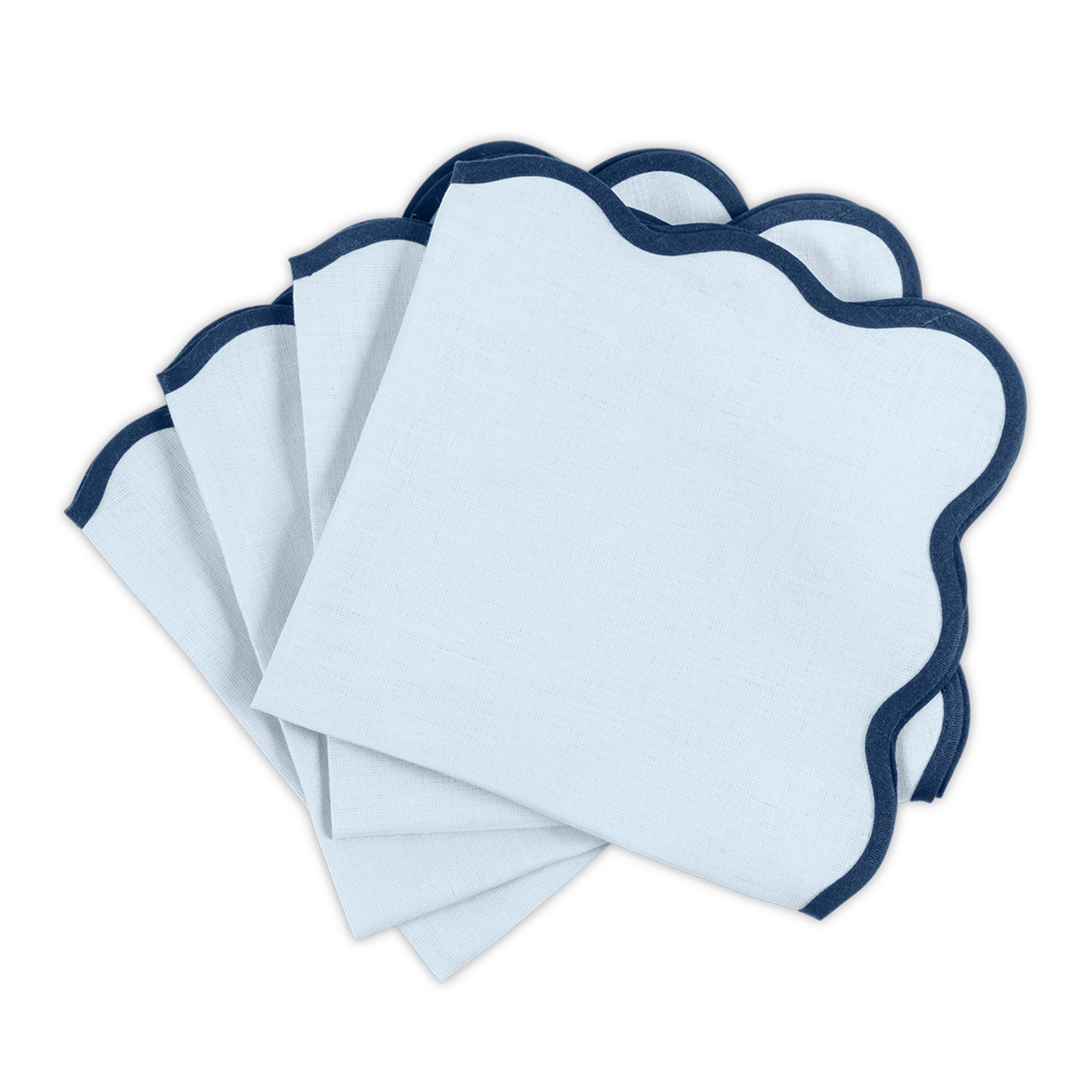 Dinner Napkins of Matouk Scallop Edge Table Linens in Color Ice Blue/Navy
