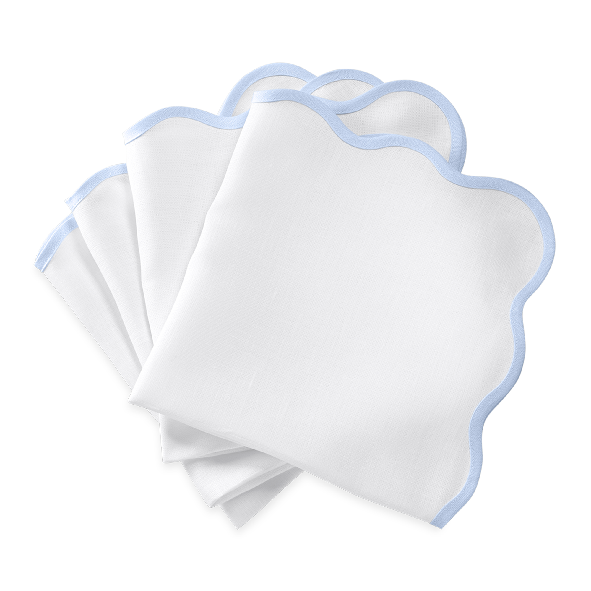 Dinner Napkins of Matouk Scallop Edge Table Linens in Color Ice Blue