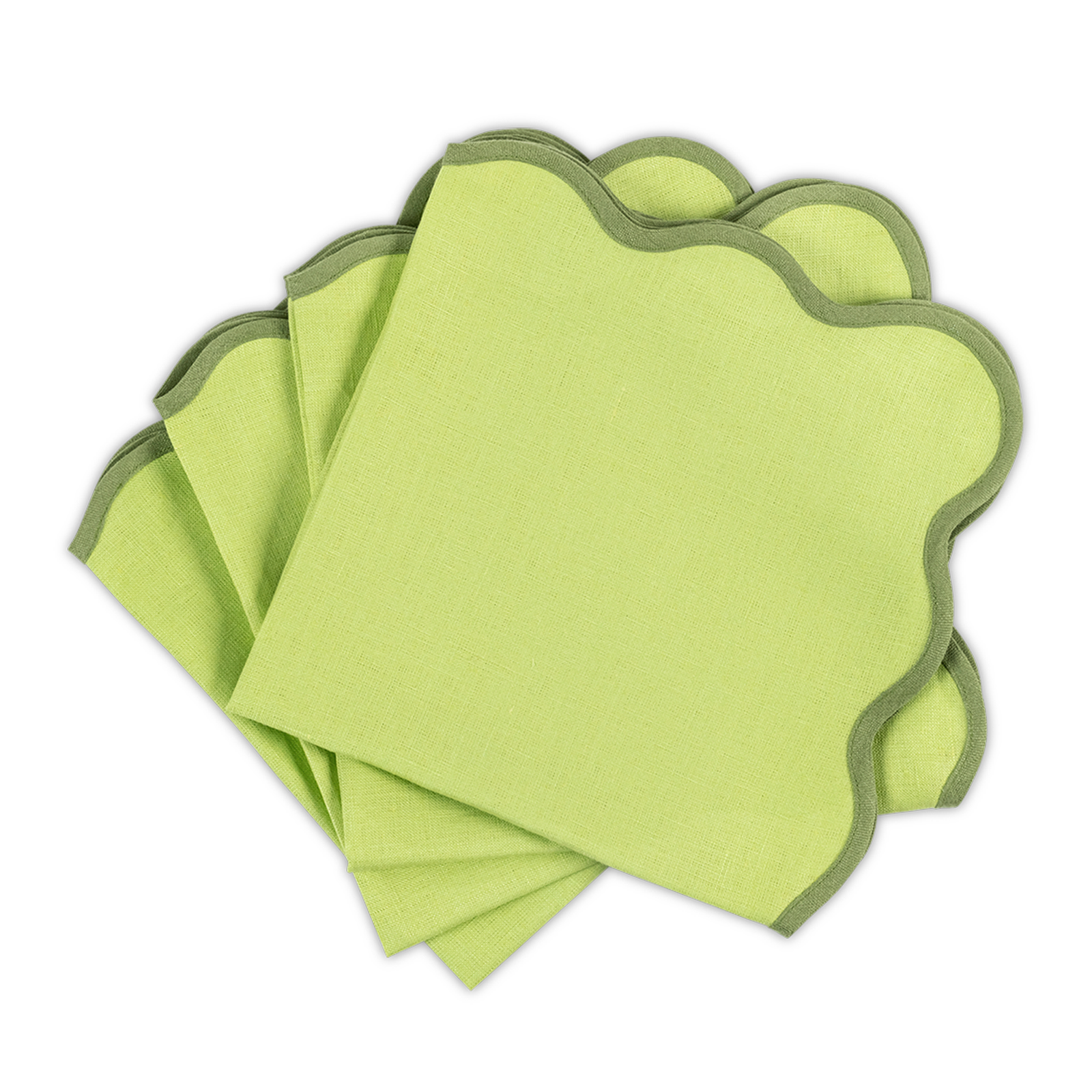 Dinner Napkins of Matouk Scallop Edge Table Linens in Color Peridot/Grass