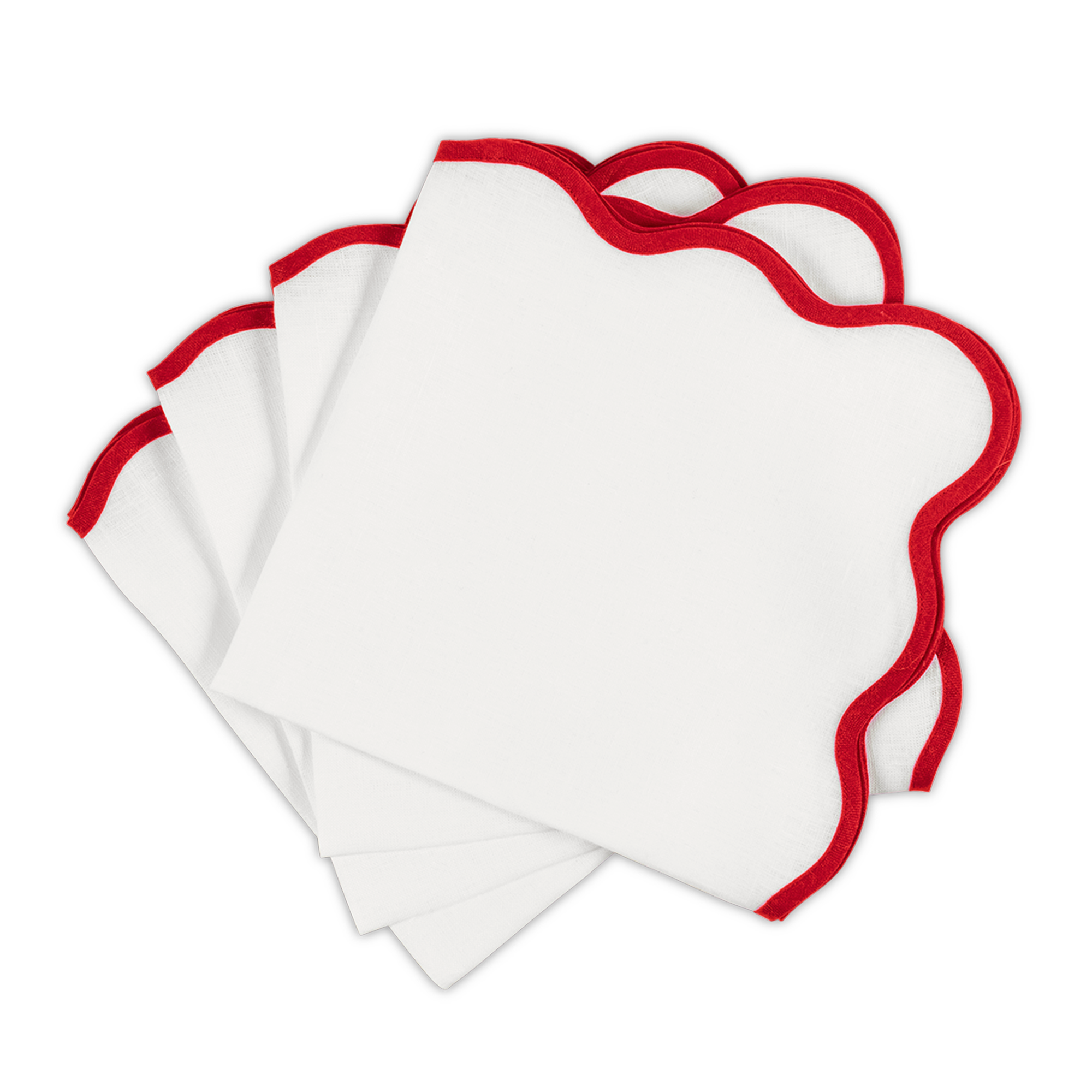 Dinner Napkins of Matouk Scallop Edge Table Linens in Color Scarlet