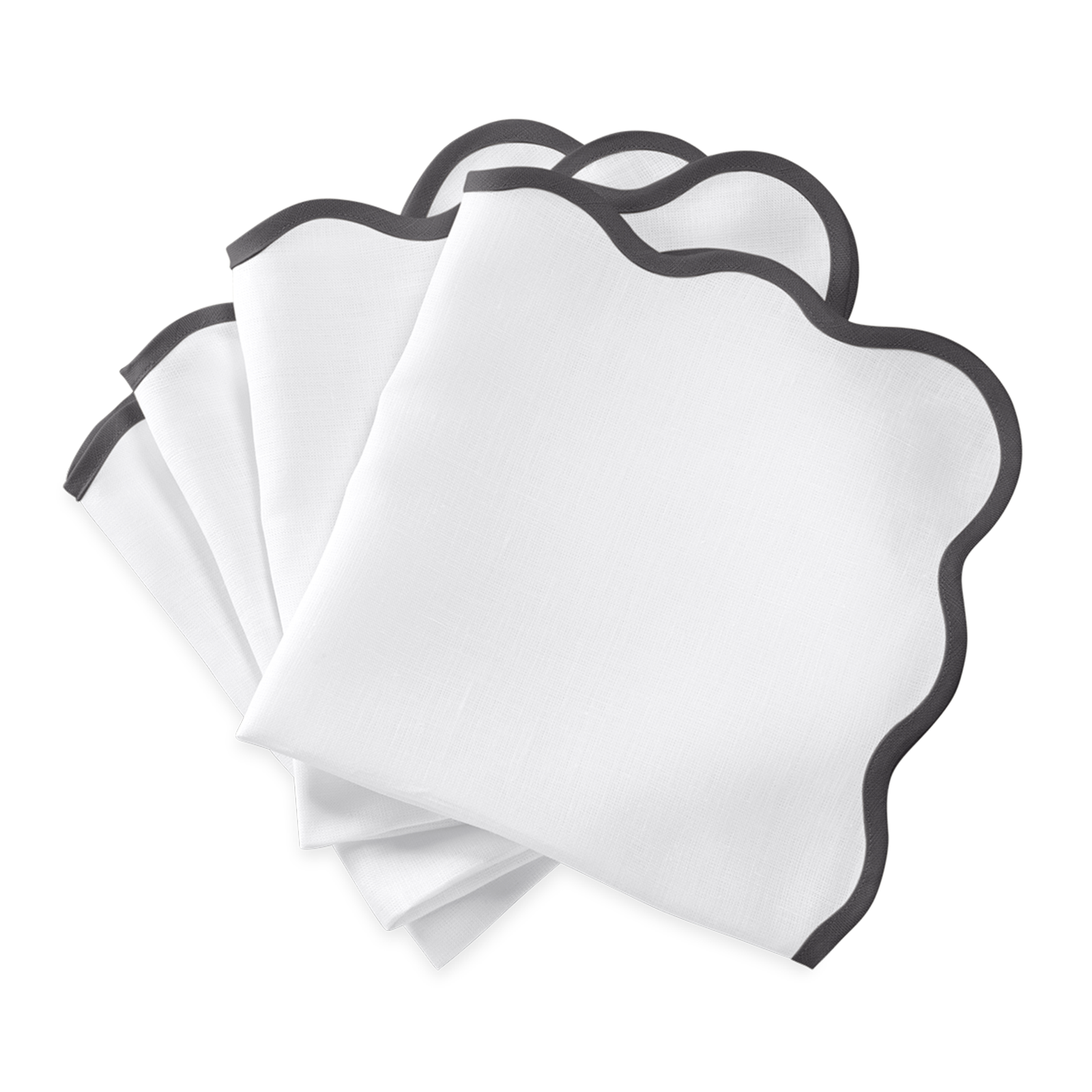 Dinner Napkins of Matouk Scallop Edge Table Linens in Color Smoke Grey