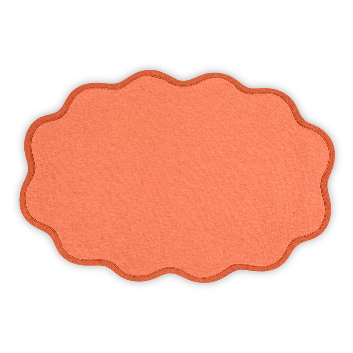 Oval Placemat of Matouk Scallop Edge Table Linens in Color Carnelian Persimmon