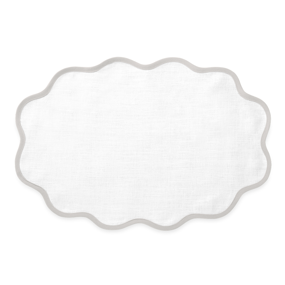 Oval Placemat of Matouk Scallop Edge Table Linens in Color Classic Grey