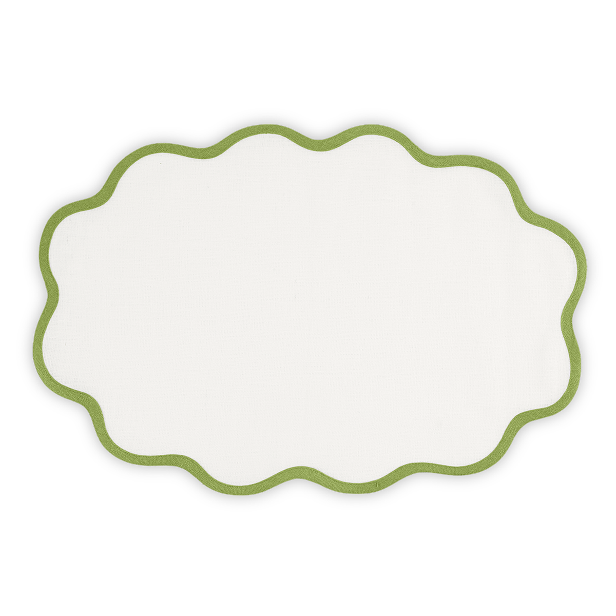 Oval Placemat of Matouk Scallop Edge Table Linens in Color Grass
