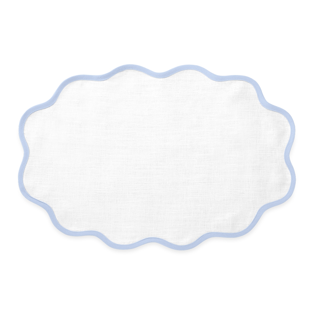 Oval Placemat of Matouk Scallop Edge Table Linens in Color Ice Blue
