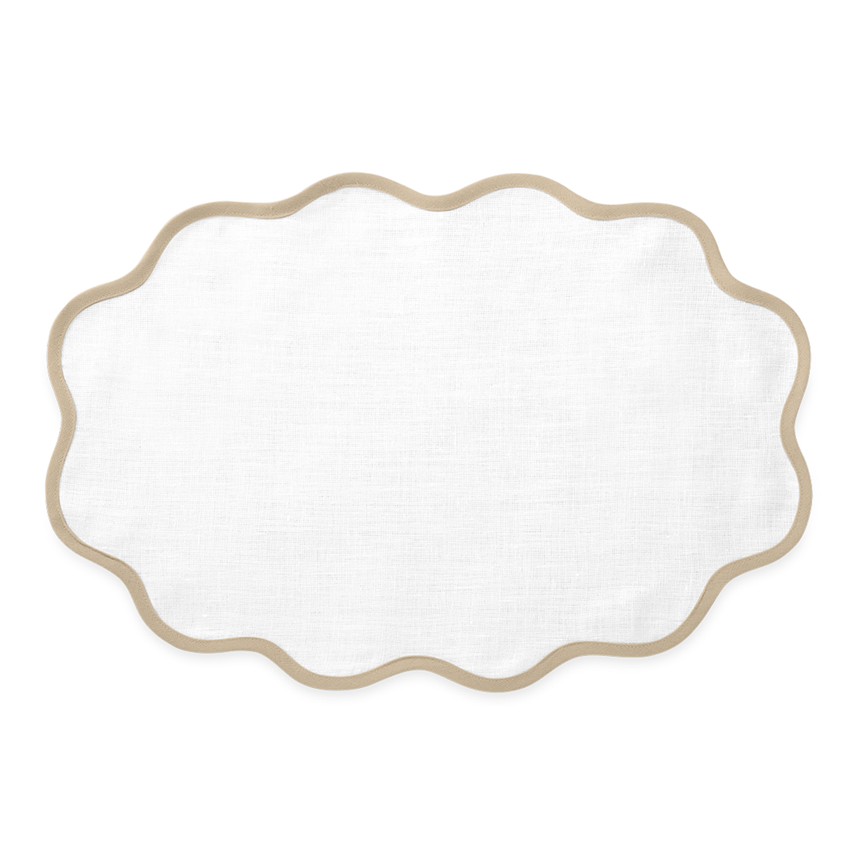 Oval Placemat of Matouk Scallop Edge Table Linens in Color Oat