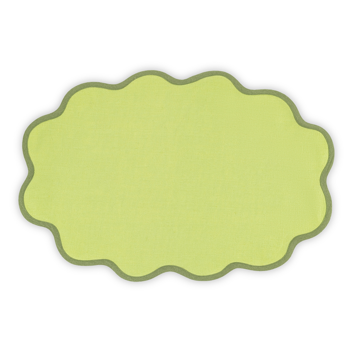 Oval Placemat of Matouk Scallop Edge Table Linens in Color Peridot/Grass