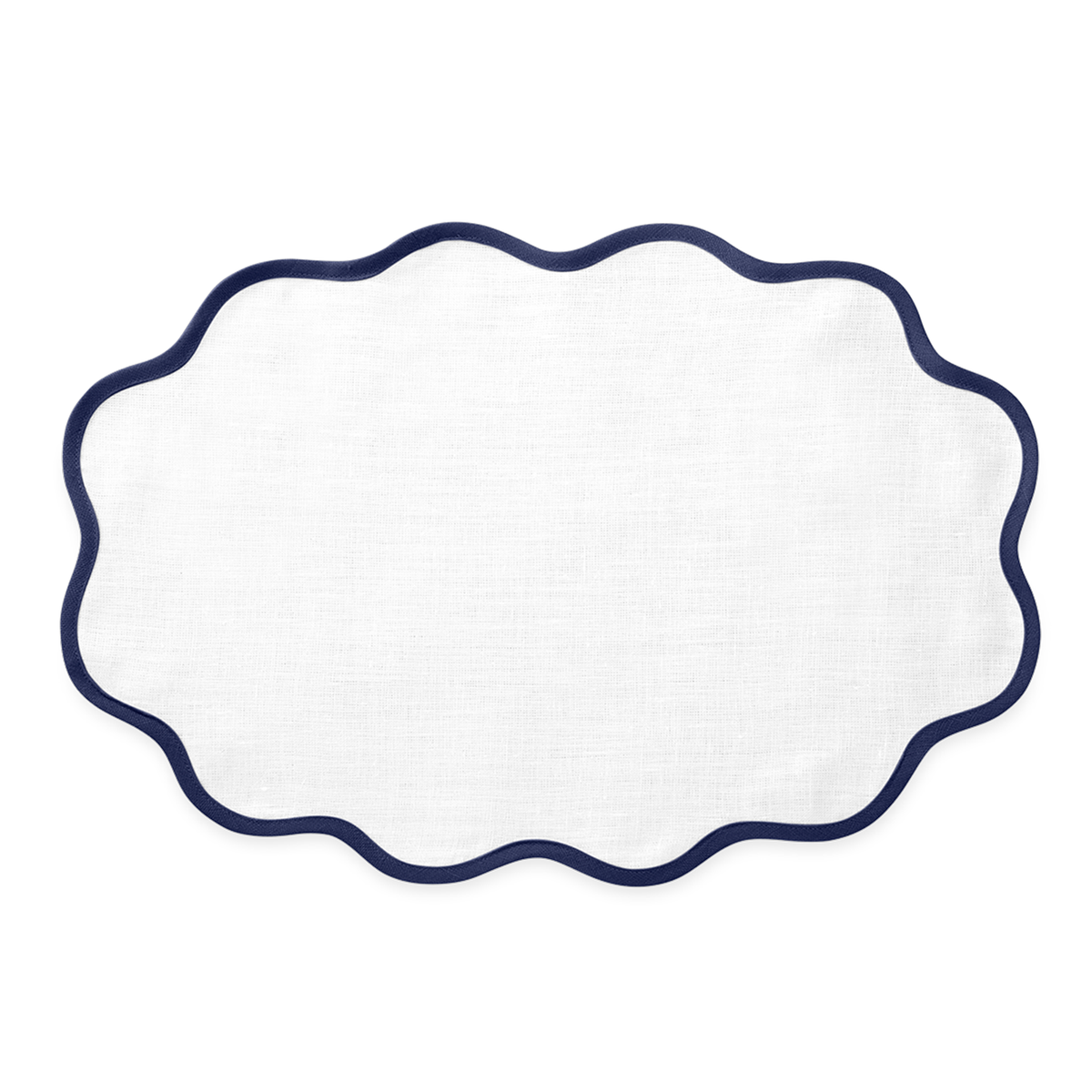 Oval Placemat of Matouk Scallop Edge Table Linens in Color Sapphire