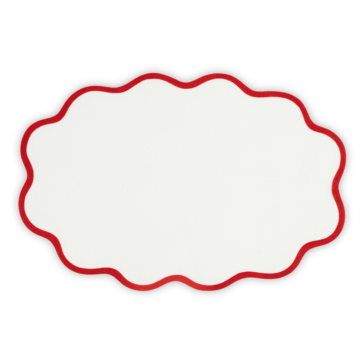 Oval Placemat of Matouk Scallop Edge Table Linens in Color Scarlet