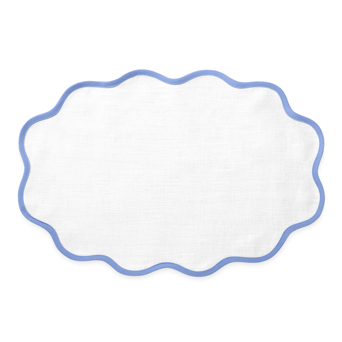 Oval Placemat of Matouk Scallop Edge Table Linens in Color Sky Blue