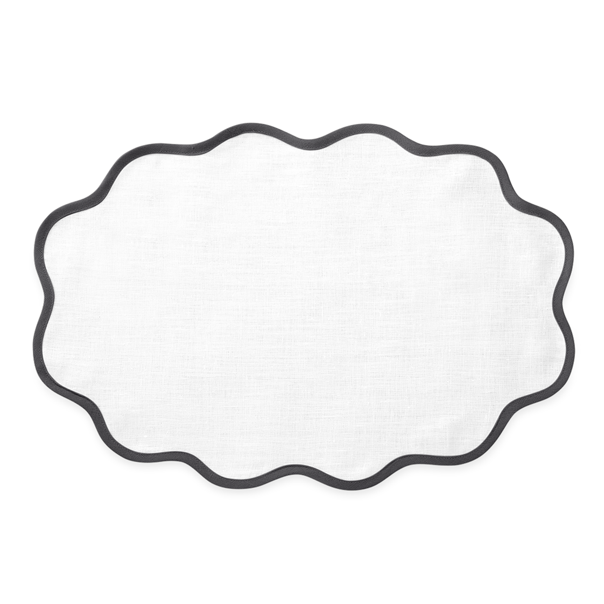 Oval Placemat of Matouk Scallop Edge Table Linens in Color Smoke Grey