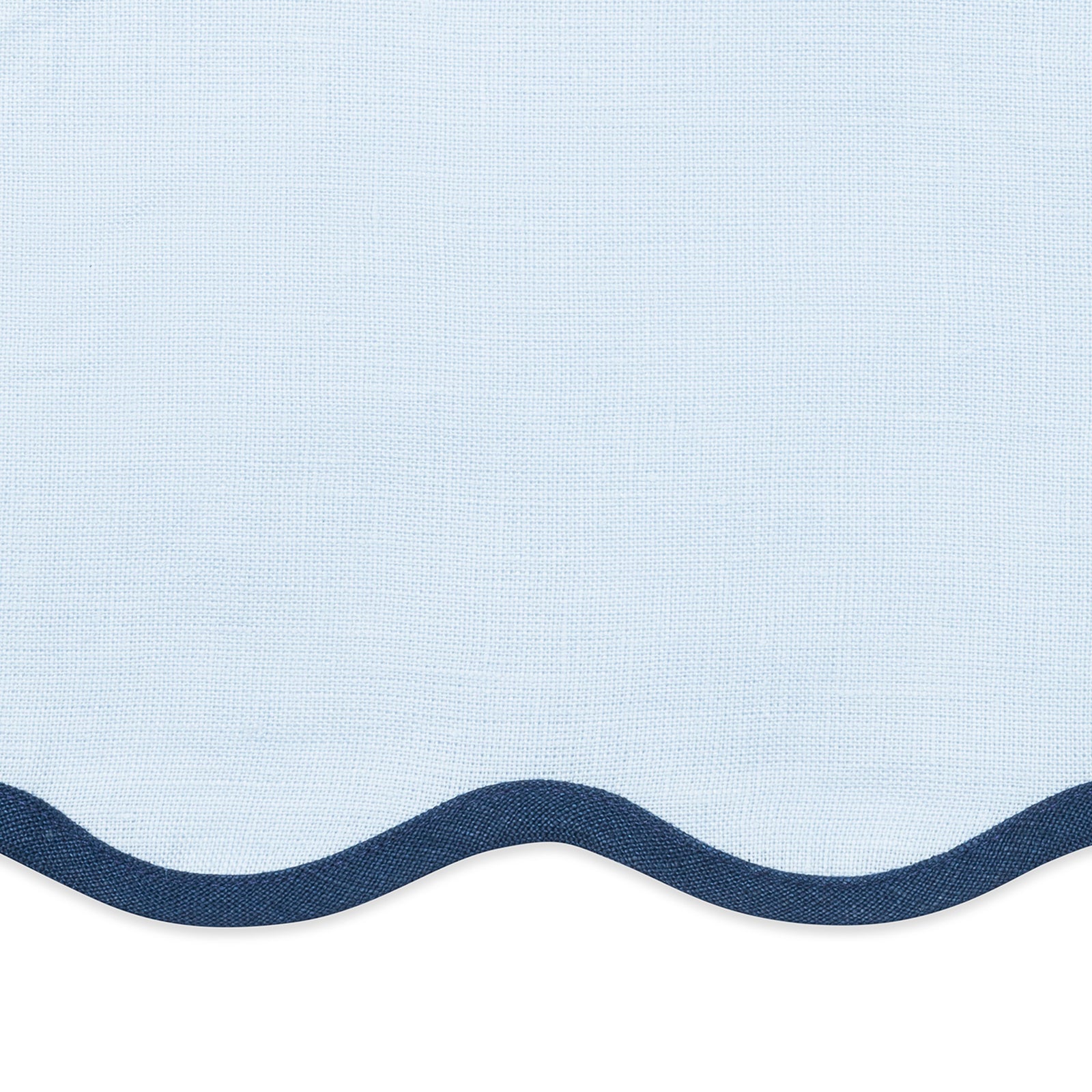 Dinner Napkins of Matouk Scallop Edge Table Linens in Color Ice Blue/Navy