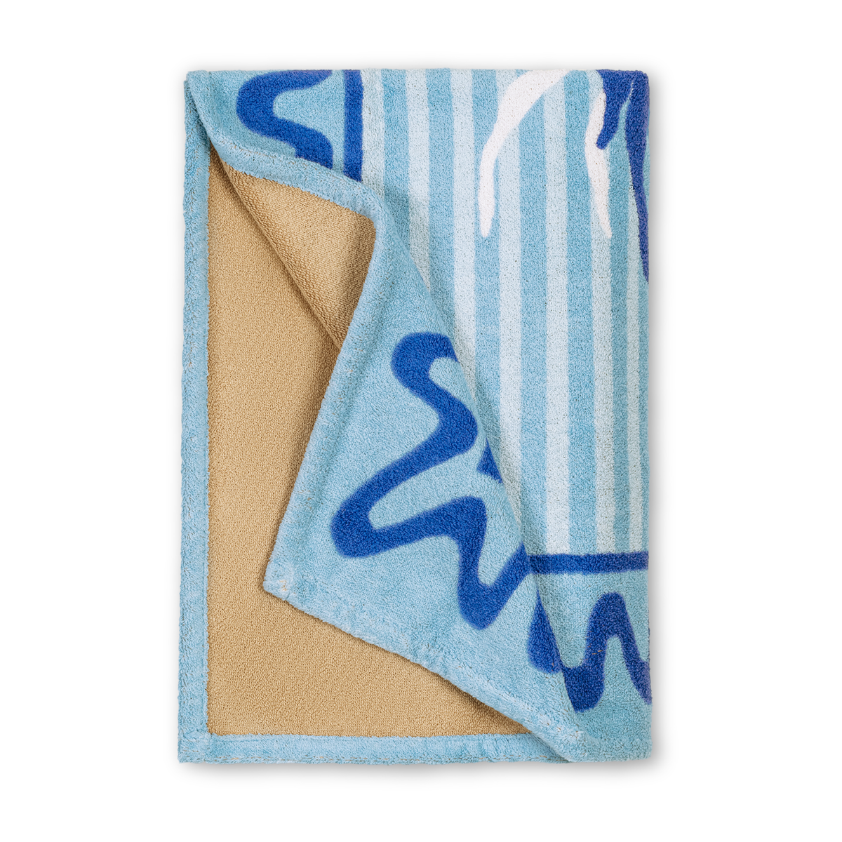 Folded Matouk Schumacher Seahorse Beach Towels in Bermuda Blue Color
