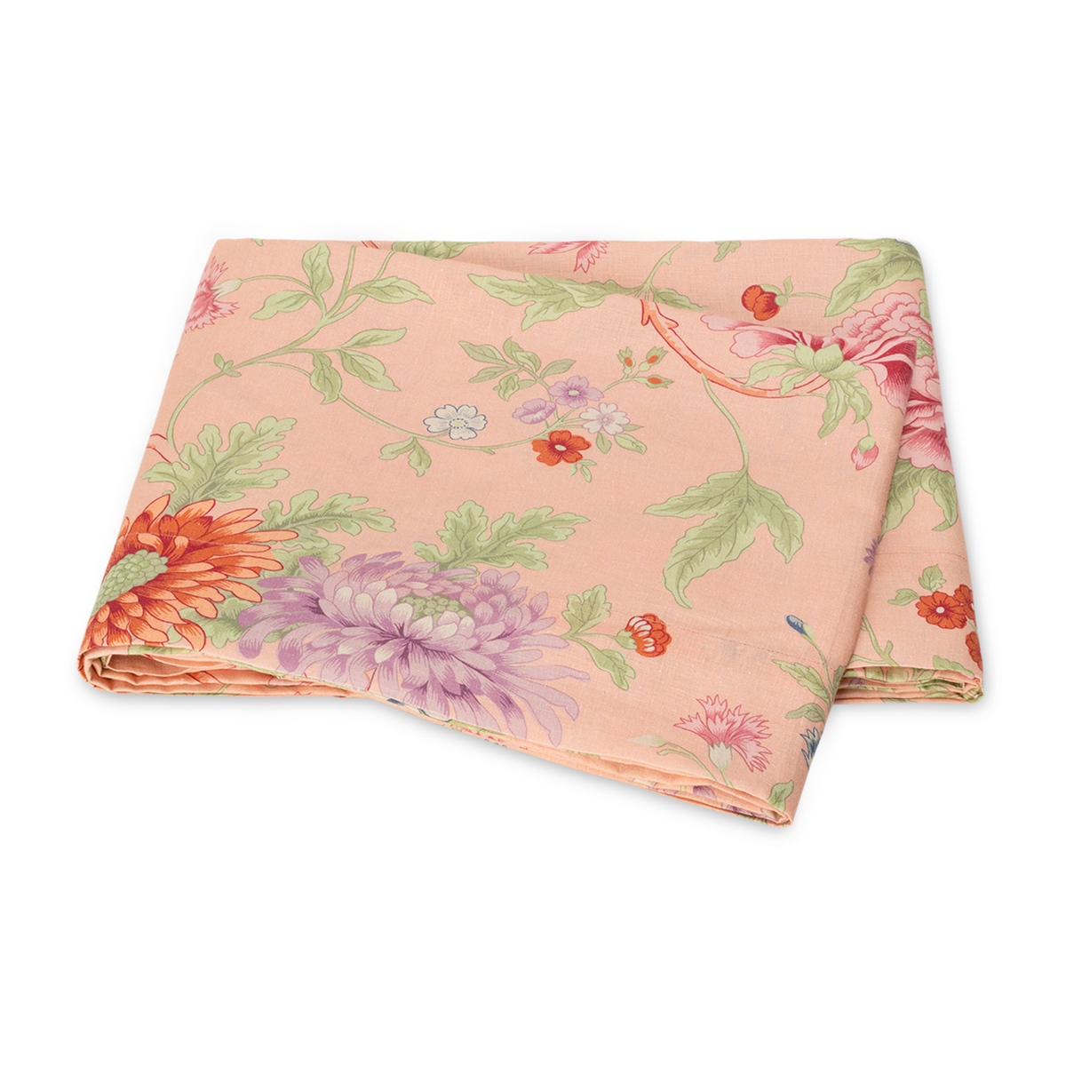 Folded Flat Sheet of Matouk Schumacher Simone Linen Bedding Apricot Color