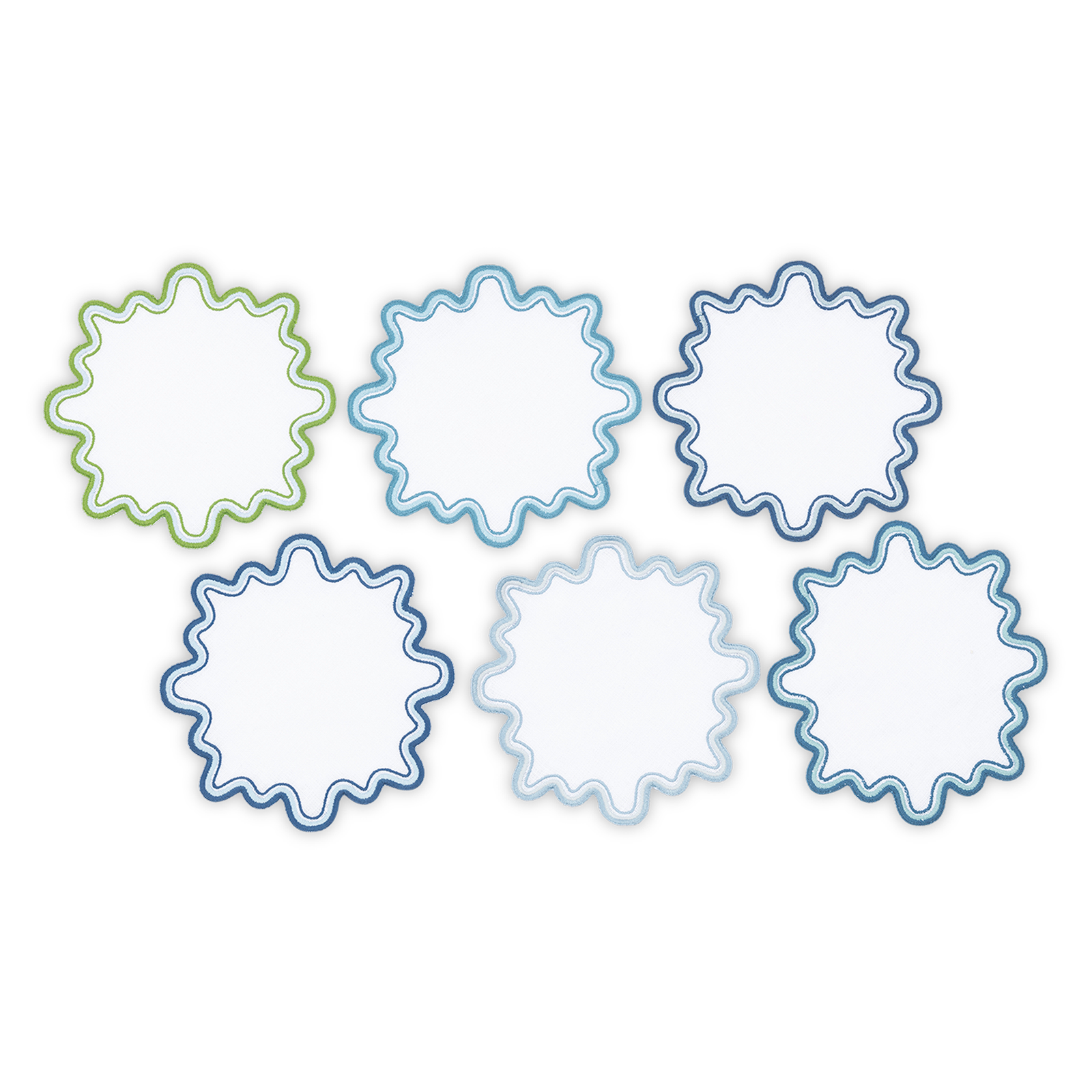 Lifestyle Shot of Matouk Schumacher Wave Cocktail Napkins in Color Santorini