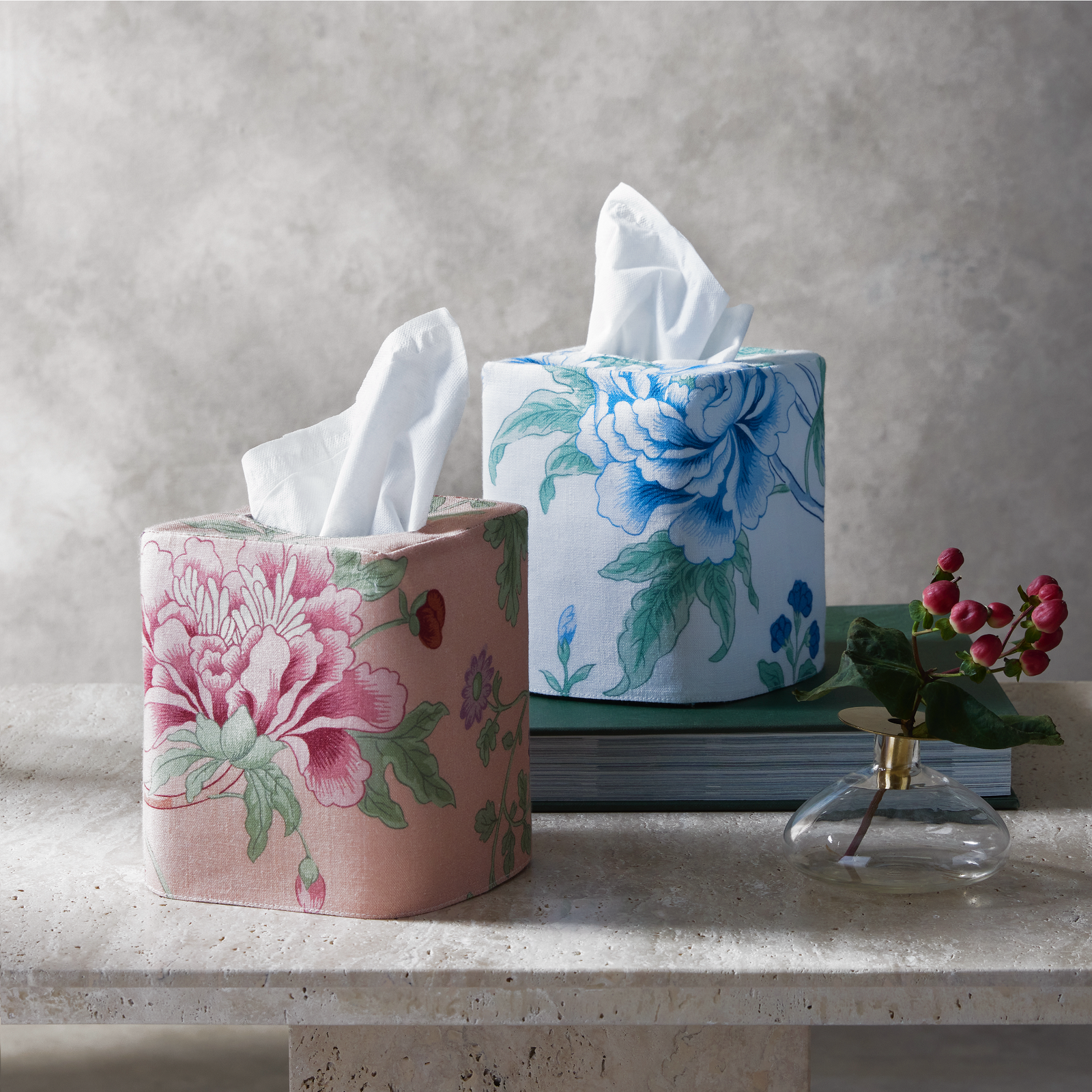 Two Colors of Matouk Simone Linen Tissue Box Cover