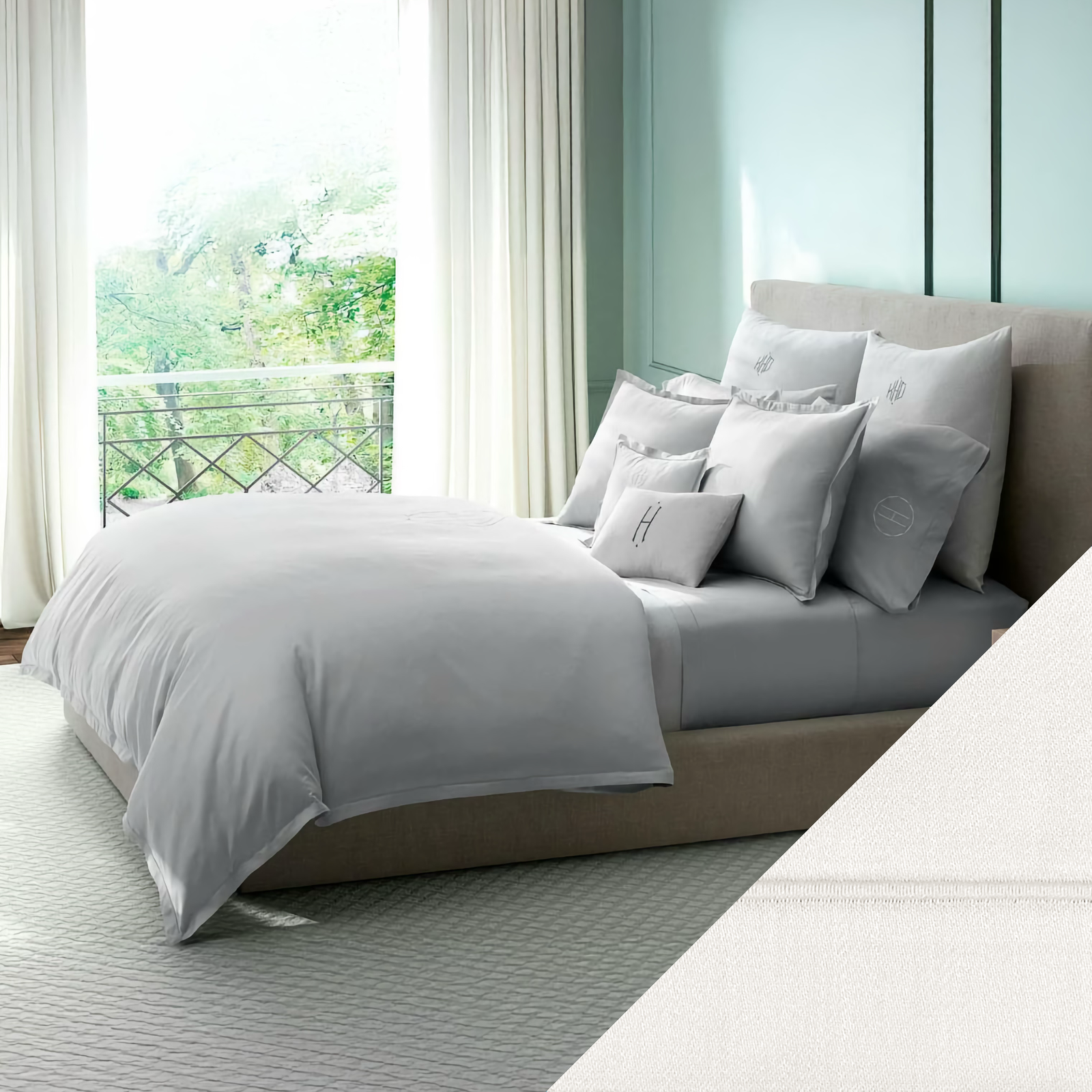 Matouk Talita Satin Stitch Bedding Collection with Bone Swatch