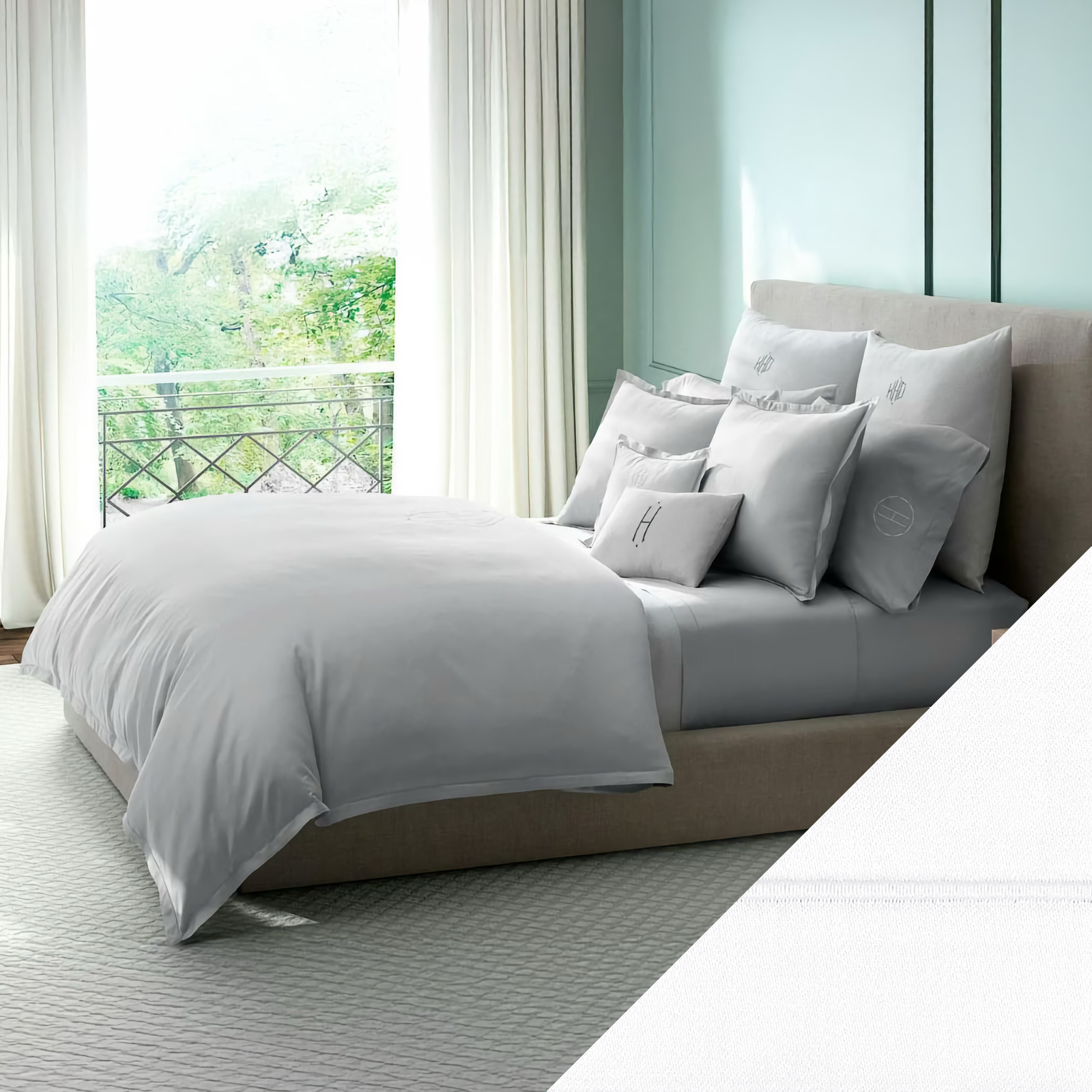 Matouk Talita Satin Stitch Bedding Collection with White Swatch