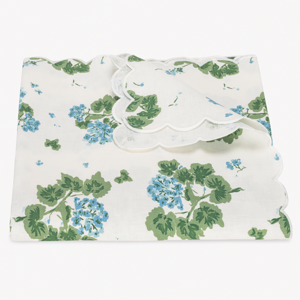 Folded Tablecloth of Matouk Tillett Geranium Table Linens in Blue