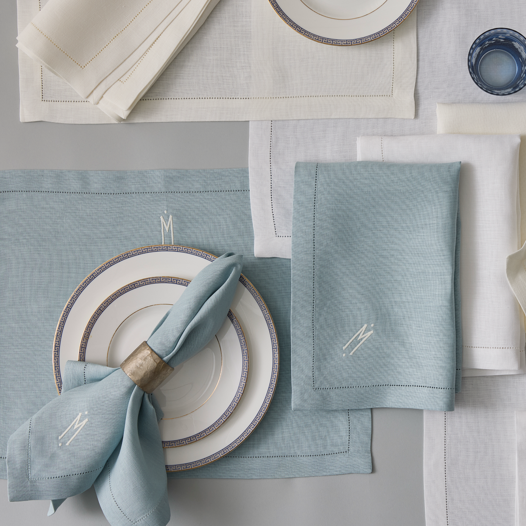 Matouk Table Matouk Valentina Hemstitch Table Linens - Sky | High End Table Linen ...