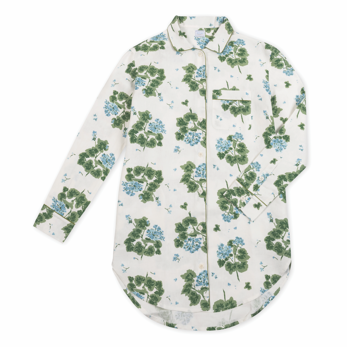 Matouk Valentina Sleep Shirt in Balthazar Blue laid flat against a white background