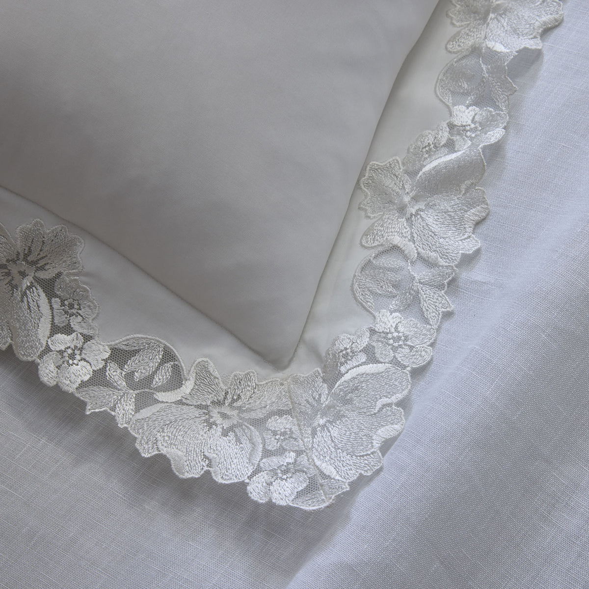 Detailed View of a Sham of Matouk Virginia Bedding in Color White