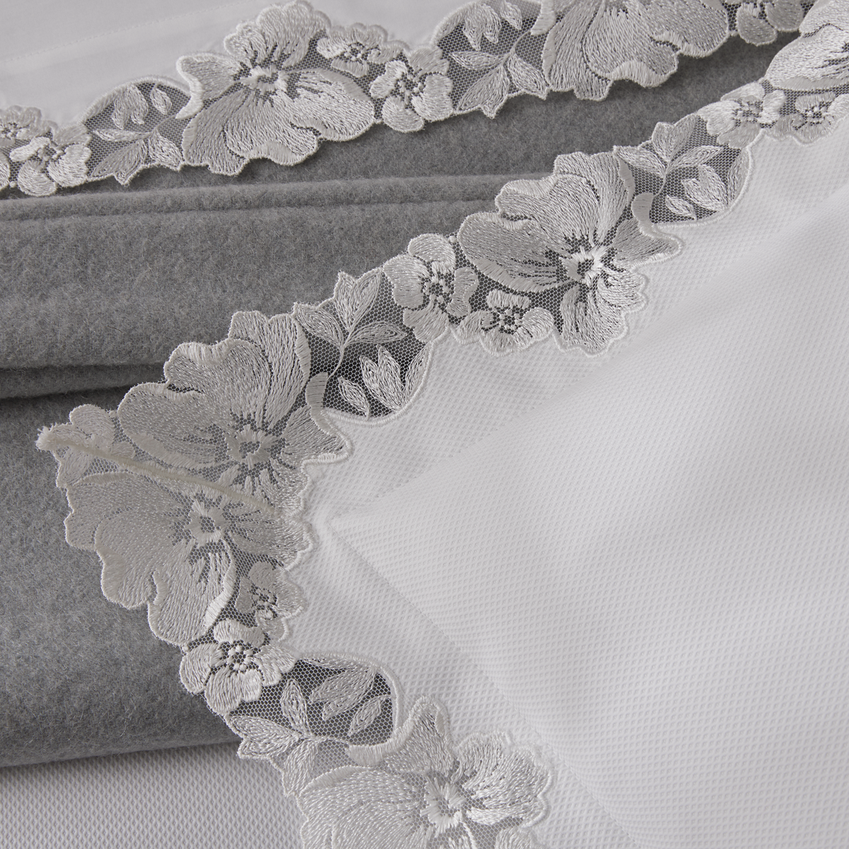 Fabric Detail of White Matouk Virginia Lace Bedding