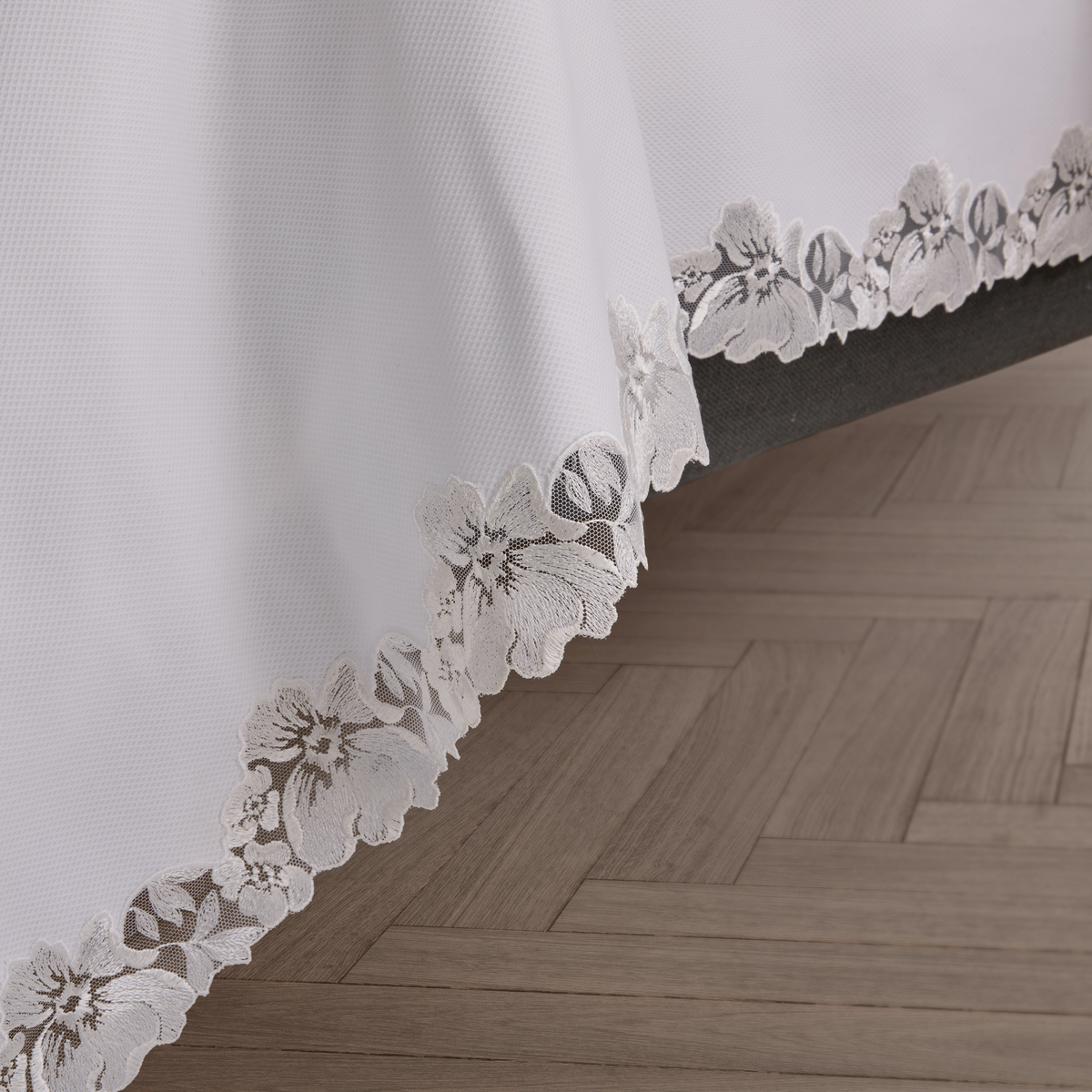 Coverlet Detail of White Matouk Virginia Lace Pique Bedding