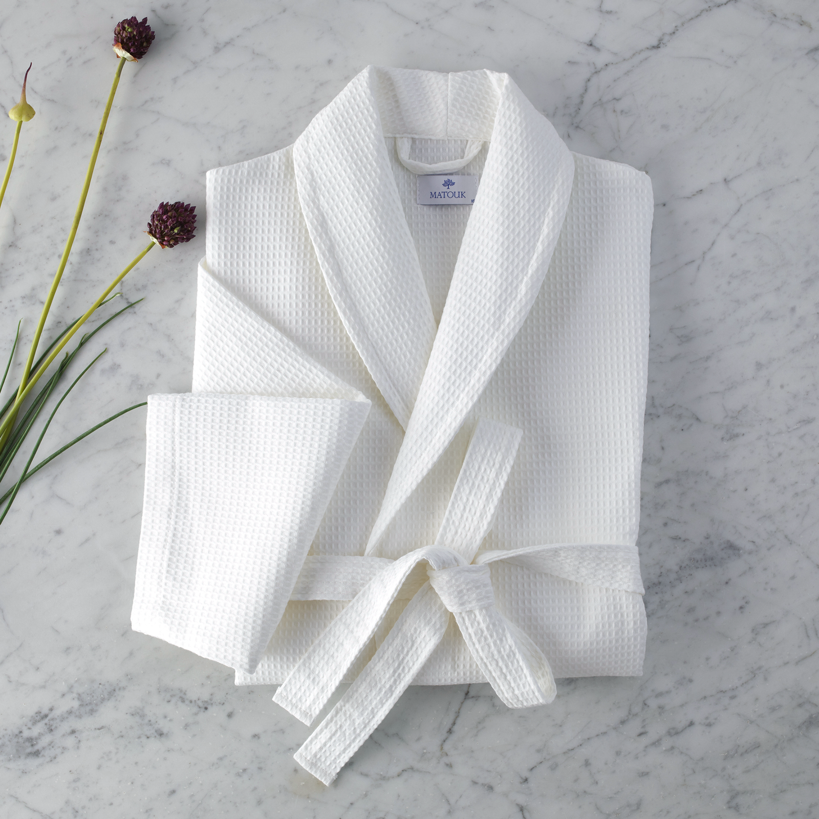 Lifestyle Image of White Matouk Waffle Robe