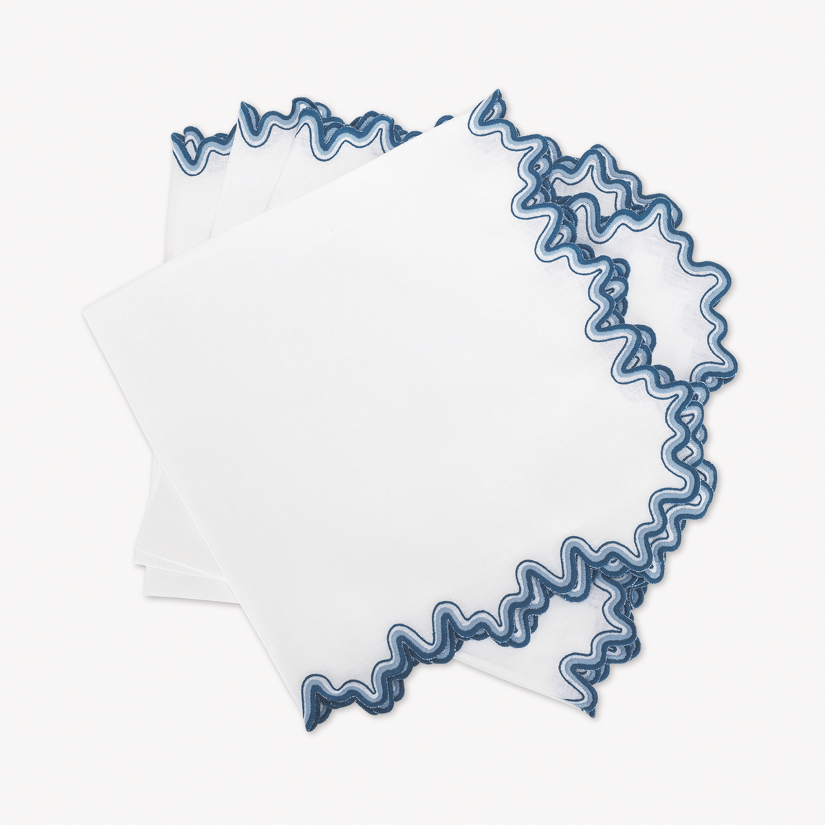 Set of Dinner Napkins of Matouk Wave Table Linens in Aquarius