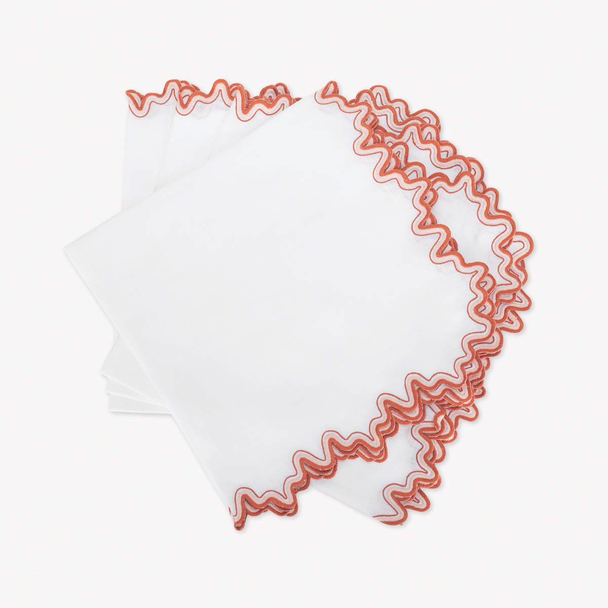 Set of Dinner Napkins of Matouk Wave Table Linens in Carnelian